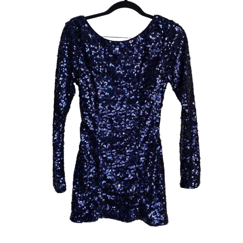Jessica Simpson sequin Boat Neck Dress short party mini size 6 Navy blue
